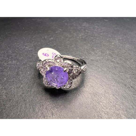 New Bomb Party Sterling Silver Lavender Simulated Amethyst Dinner Ring Sz 9 - Picture 3 of 16